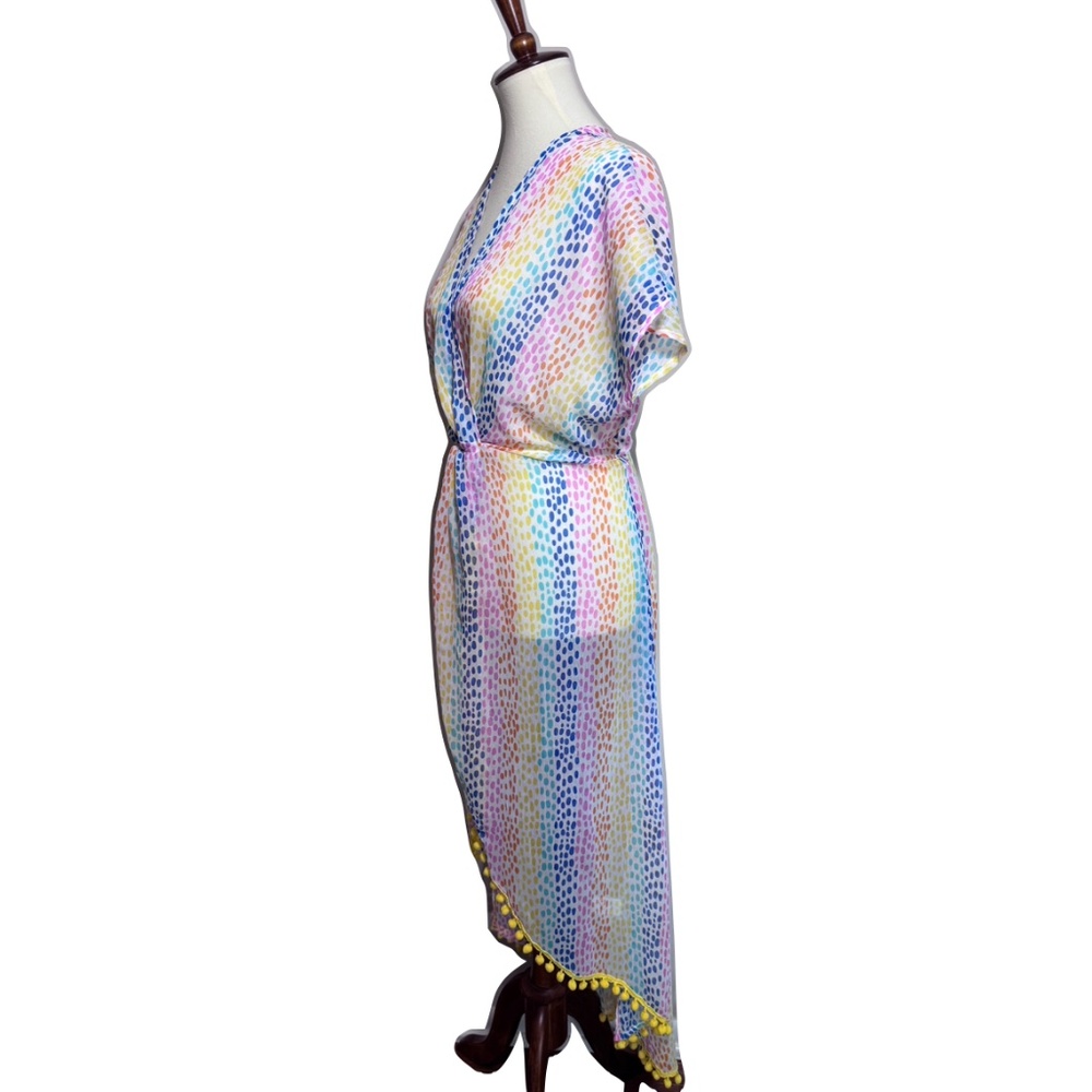 America & Beyond Semi-Sheer Cheetah Rainbow Stripes Cover-Up Dress Size Medium - Picture 7 of 13